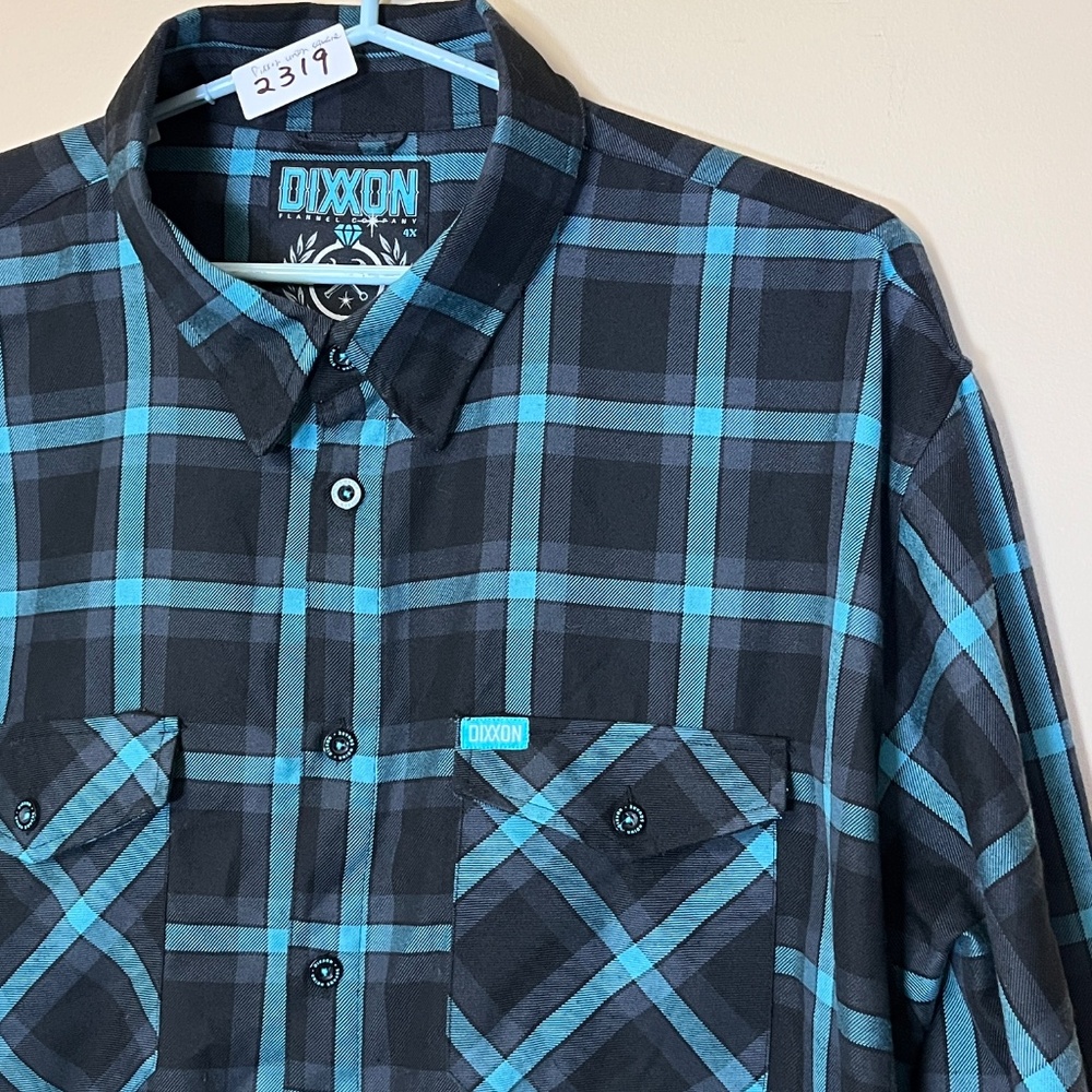 Dixxon Flannel Union Square Plaid Button Up Shirt - Men's Size 4XL - Black Blue